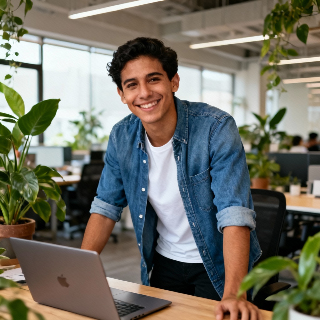 AI casual startup office man with laptop