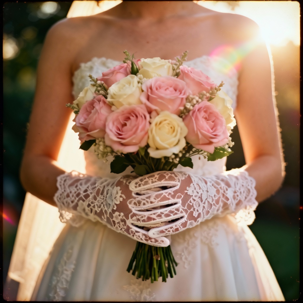 AI vintage film style solo wedding portrait