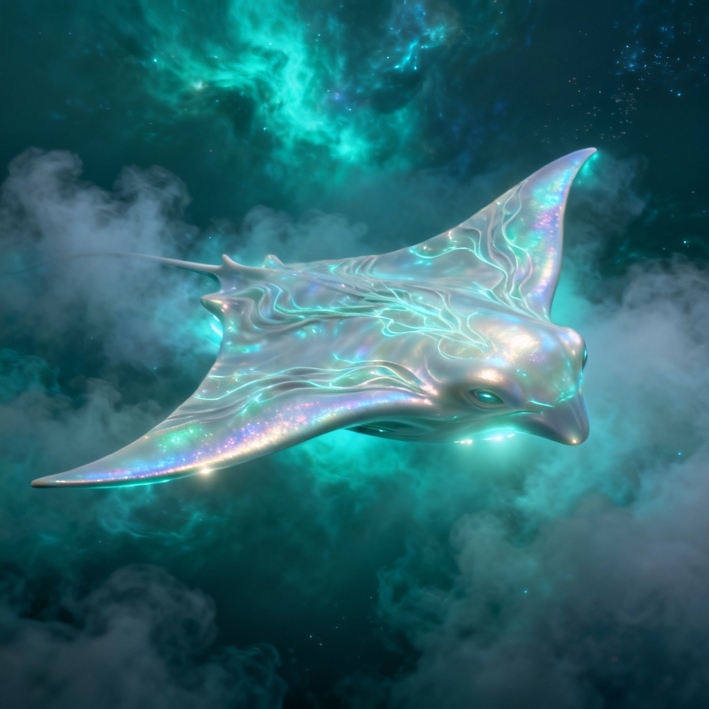 AI alien bio-organic manta spaceship