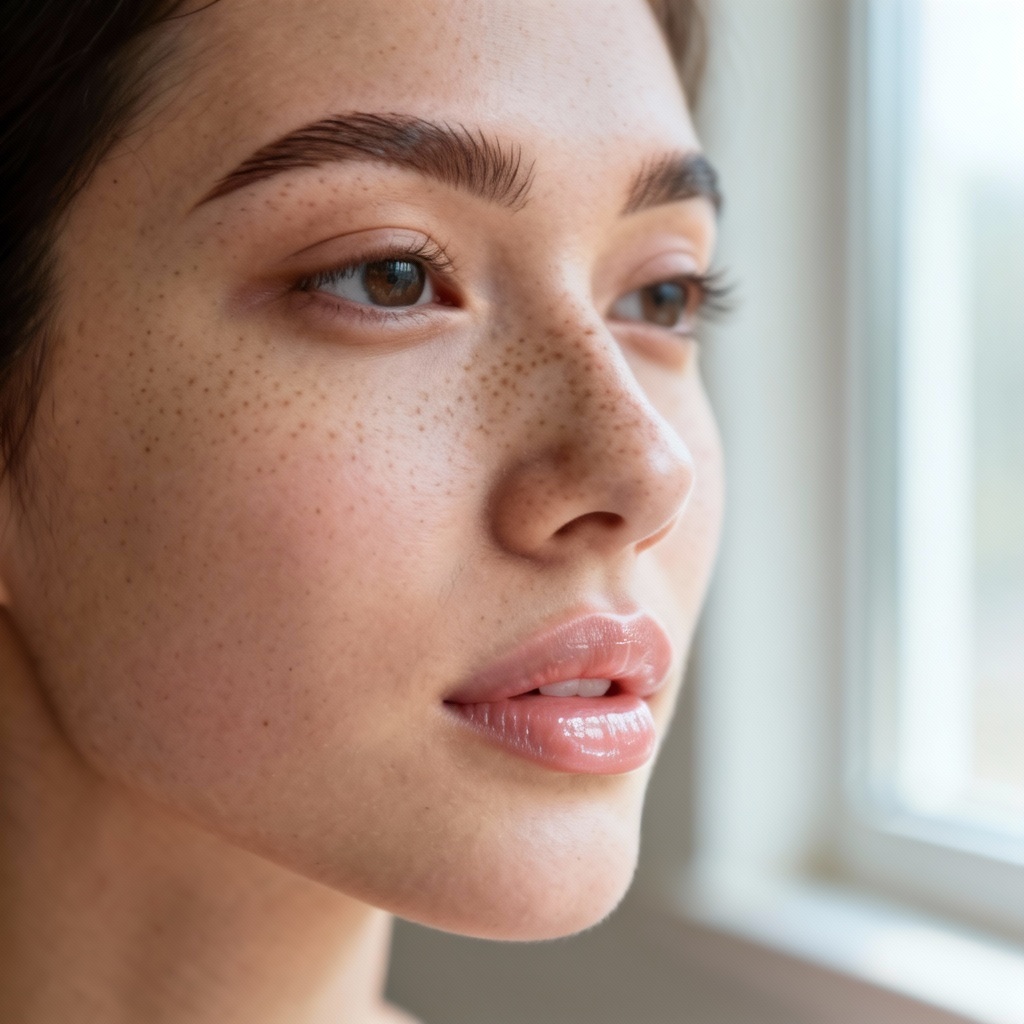 AI natural beauty no-makeup portrait