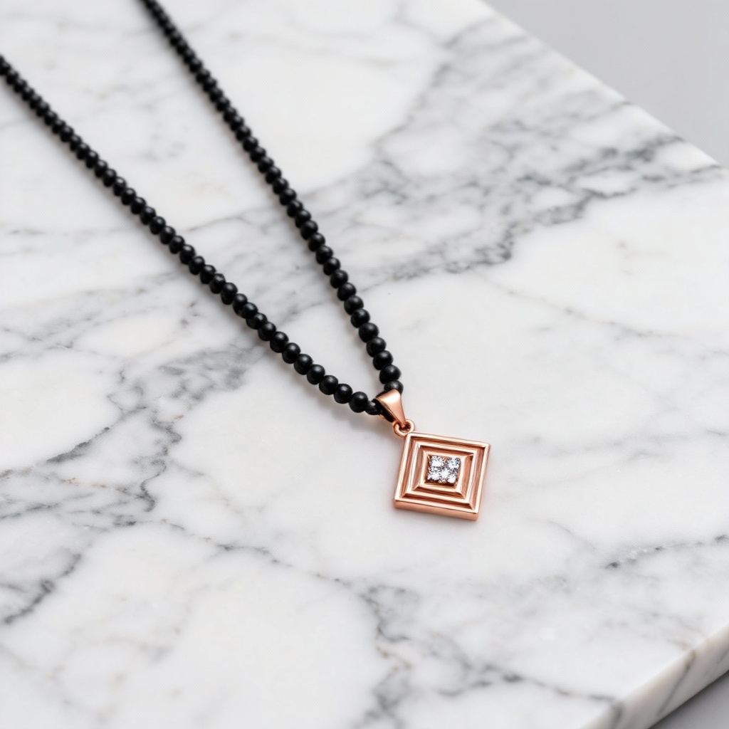 AI modern mangalsutra with geometric rose gold pendant