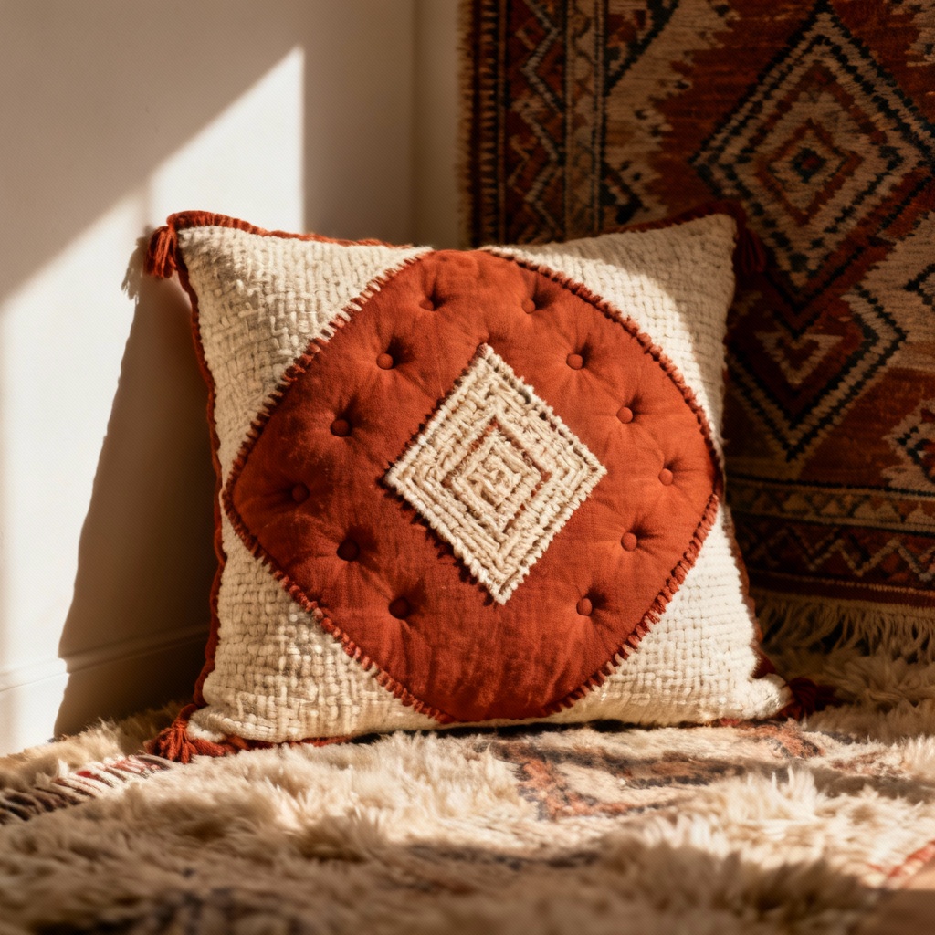 AI boho tufted Moroccan pillow mockup