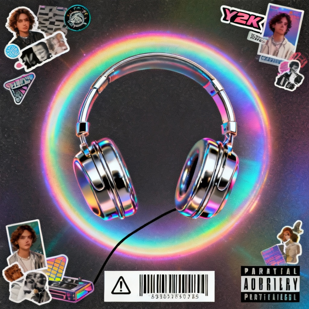 AI Y2K holographic album cover