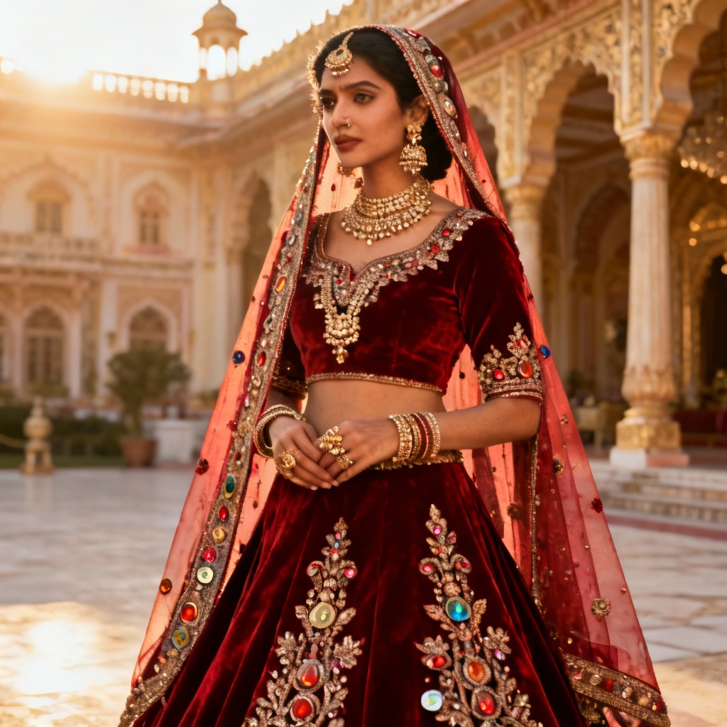 AI bridal lehenga design with zardozi and gota patti