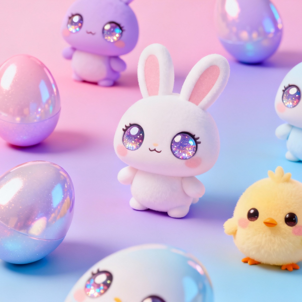 Kawaii bunny and chick Easter egg pattern