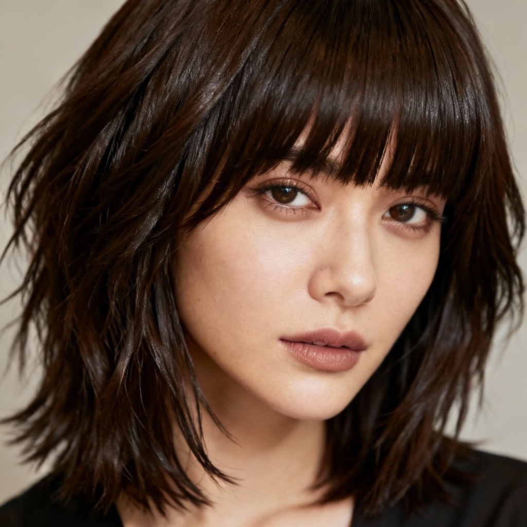 AI wolf cut layered hairstyle