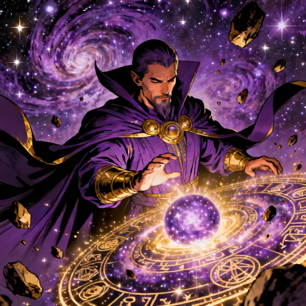 AI cosmic superhero sorcerer in comic style