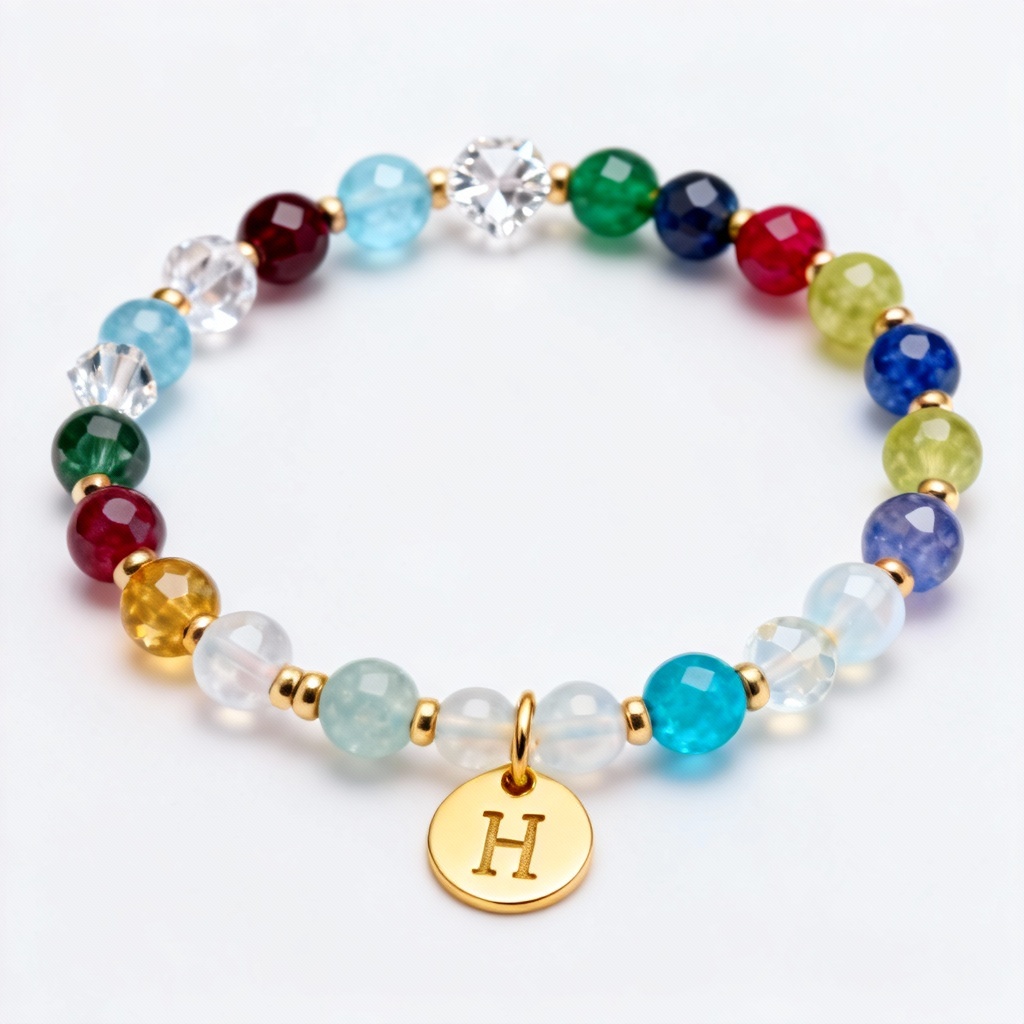 AI birthstone crystal bracelet with custom initials