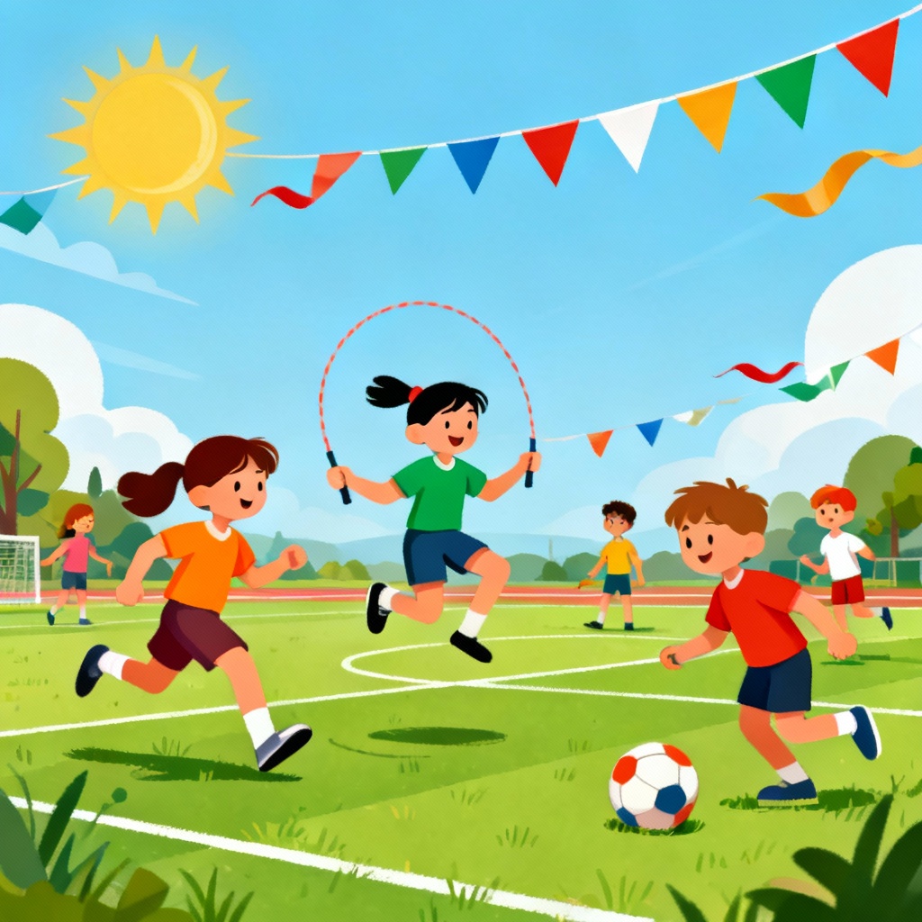 AI sports day banner with cartoon kids
