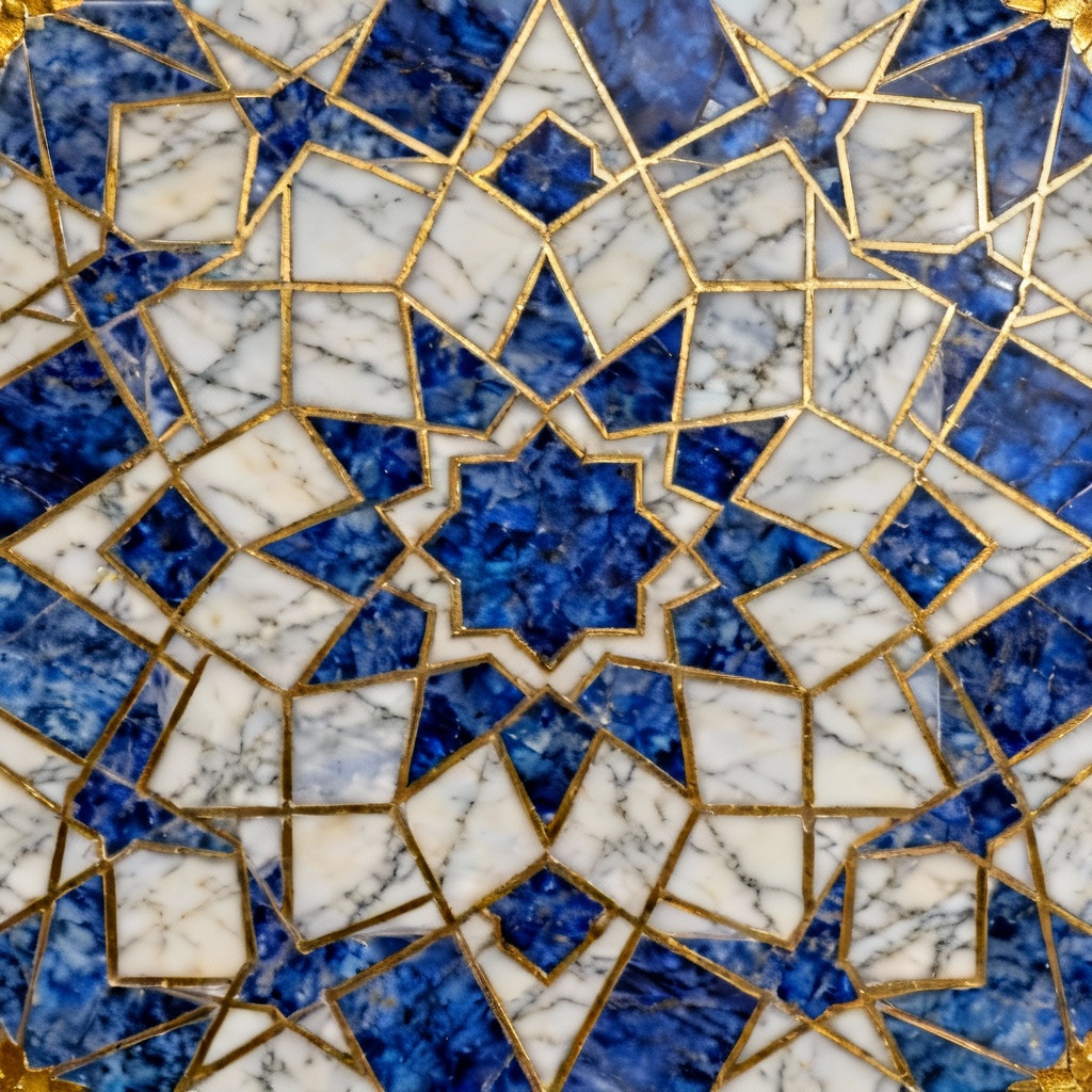 AI Islamic geometric tile in blue and gold