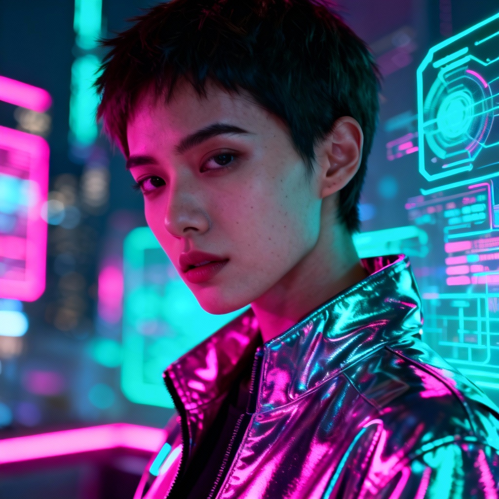 AI cyberpunk digital avatar with neon lights