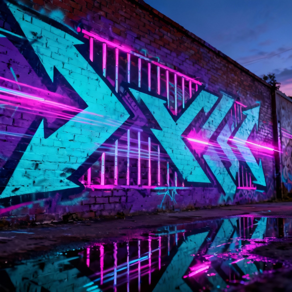 UV glow wildstyle graffiti tag with interlocking arrows