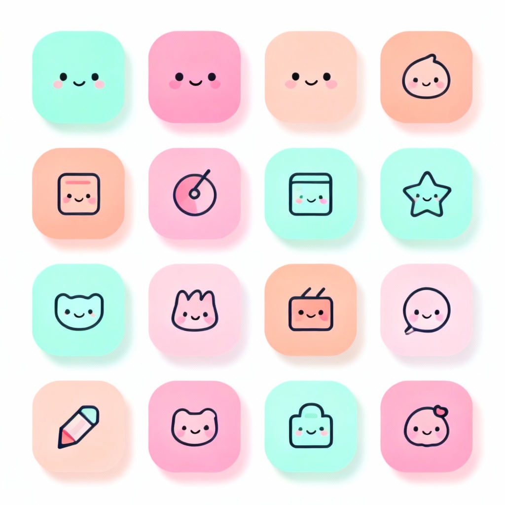 AI cute app icons pastel rounded set