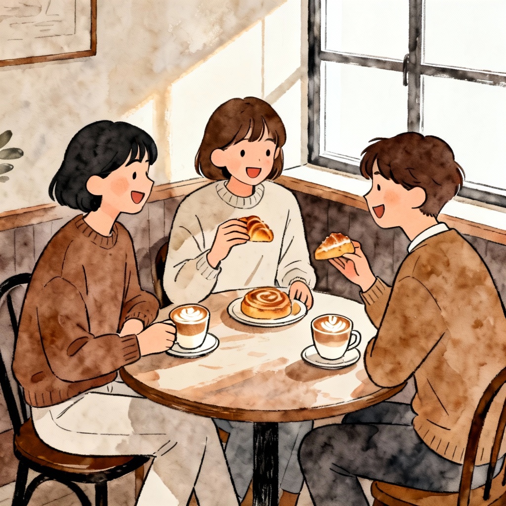 AI illustration of friends in a cozy cafe