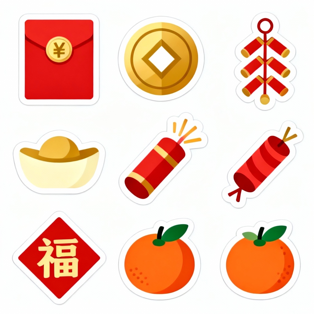 Red envelope and CNY icon sticker pack