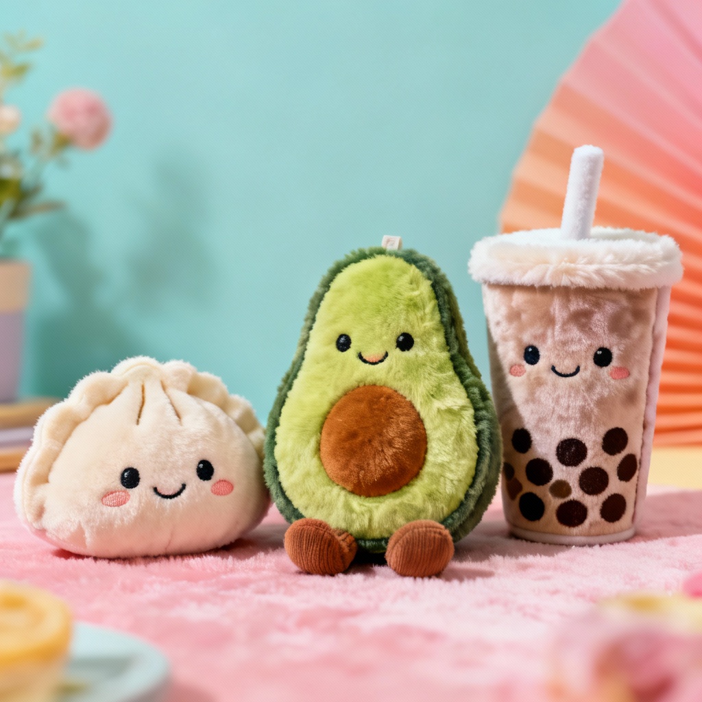 AI plush toy set with kawaii food characters