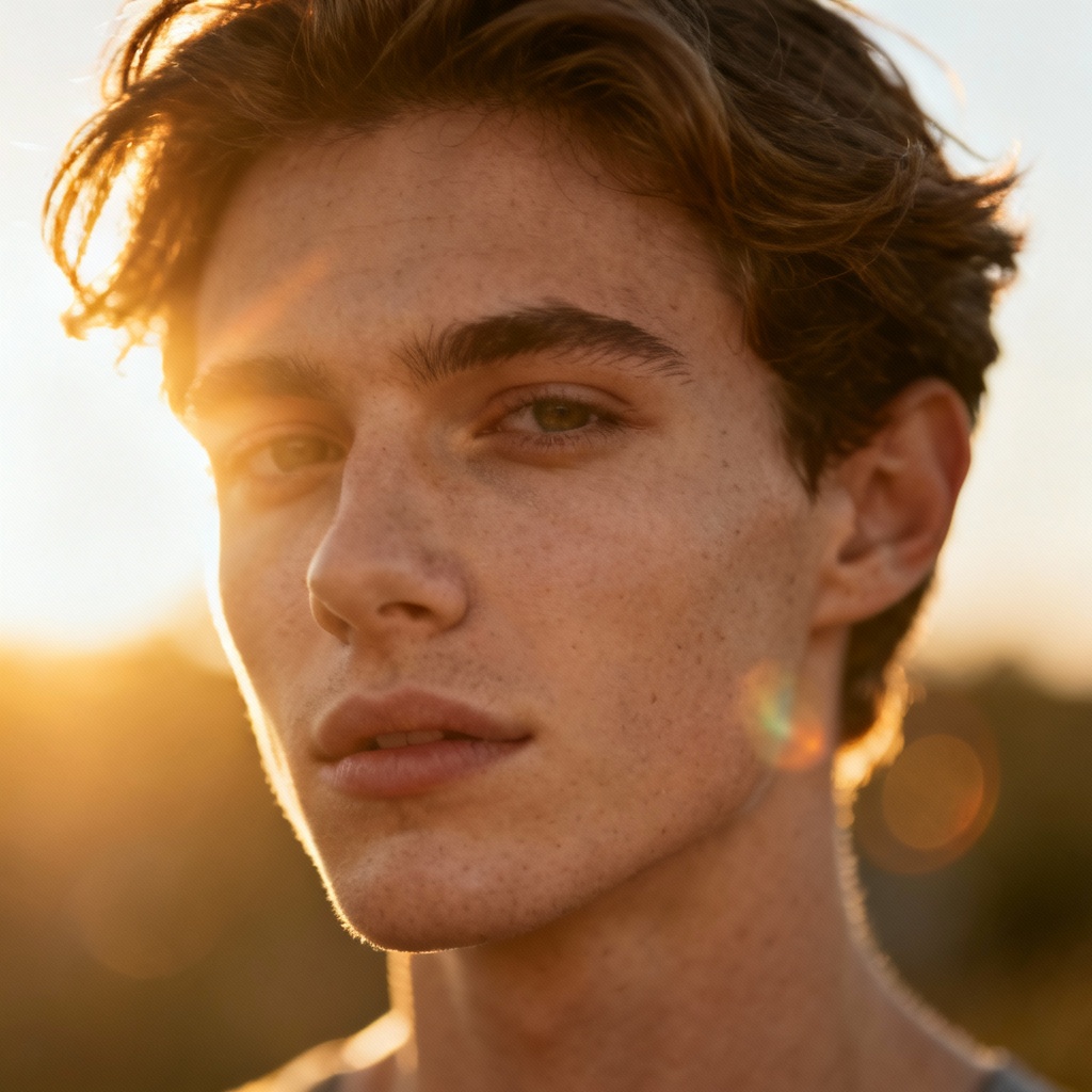 AI golden hour portrait with warm sunlight