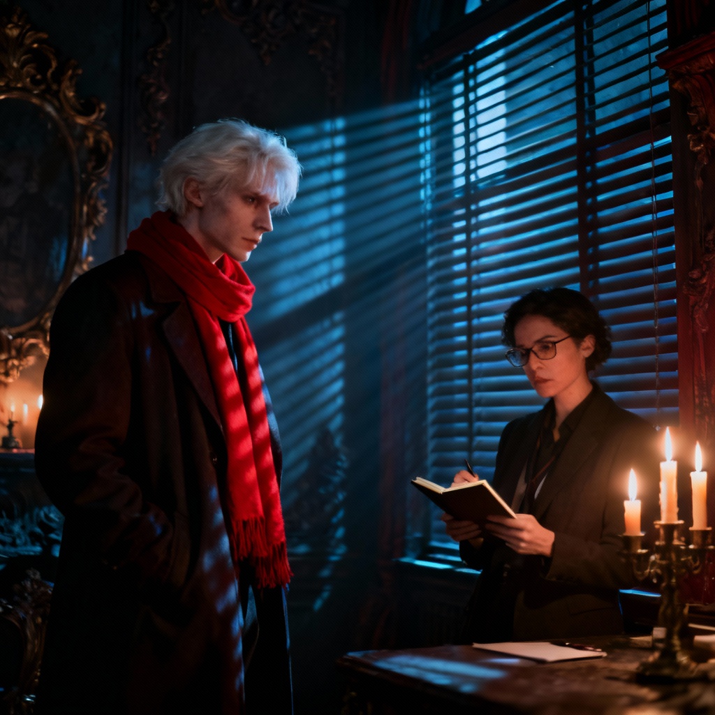 AI gothic romance fanfic in noir office