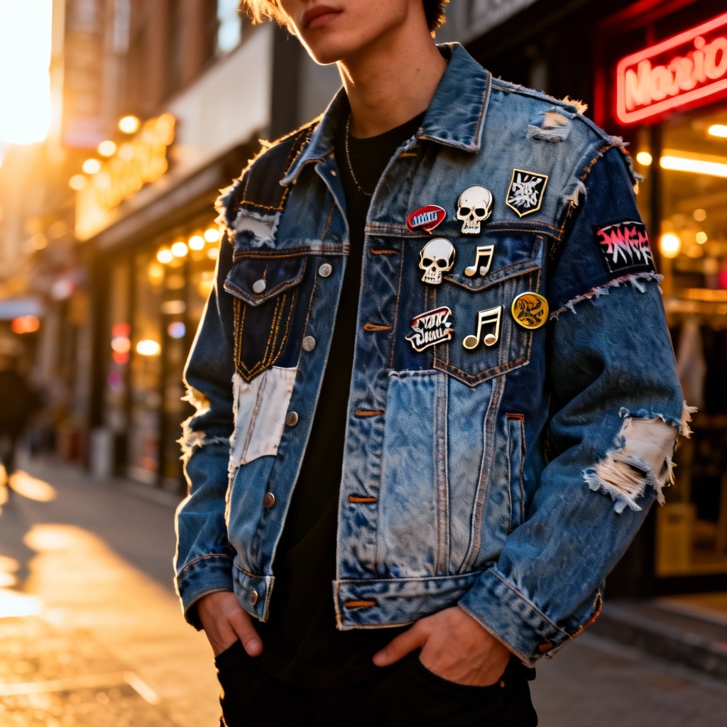 Rugged denim streetwear jacket lifestyle photo