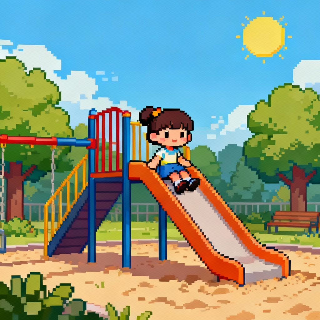 AI pixel art little girl at playground