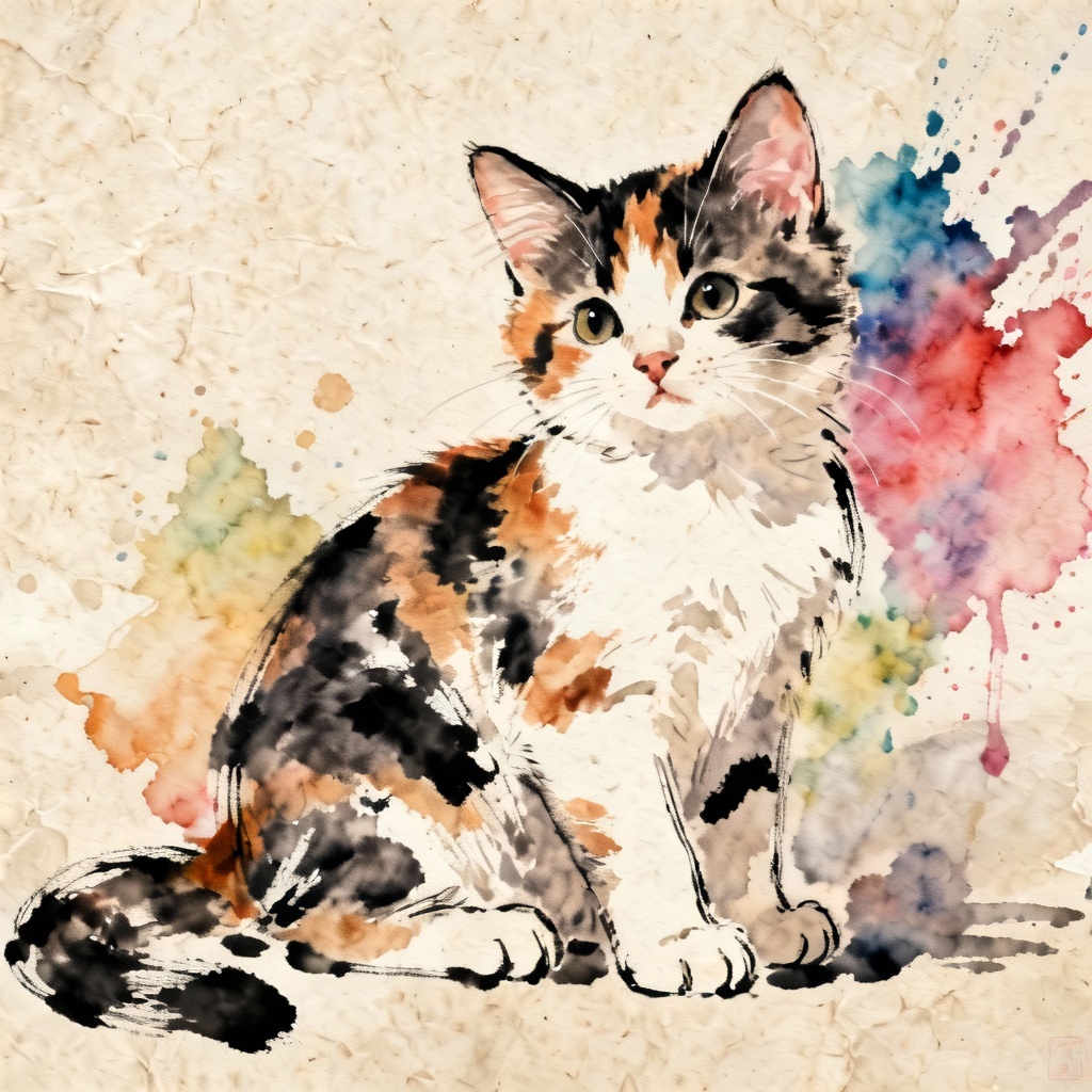 AI watercolor calico kitten art
