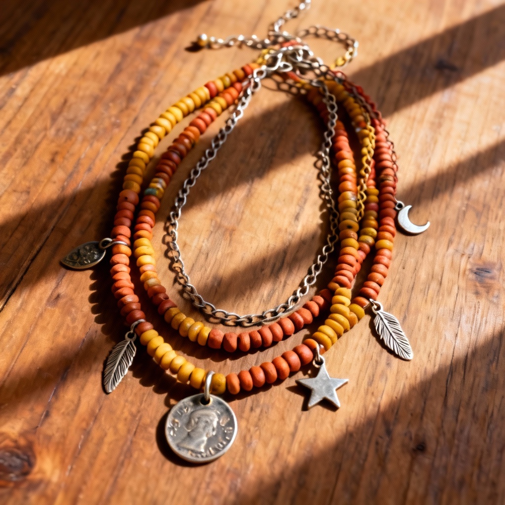 AI boho beaded layered necklace set