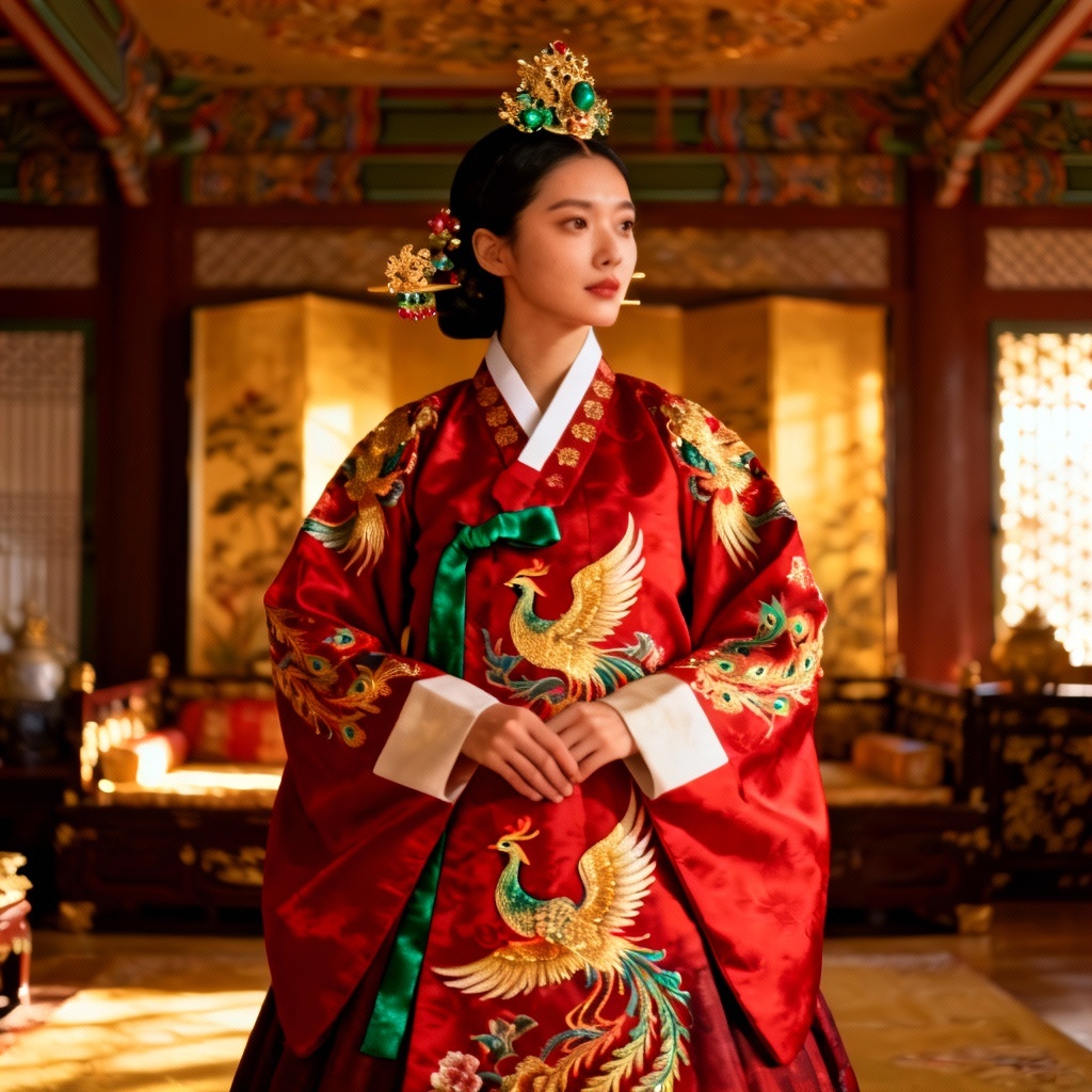 AI Joseon queen avatar in hwarot wedding hanbok
