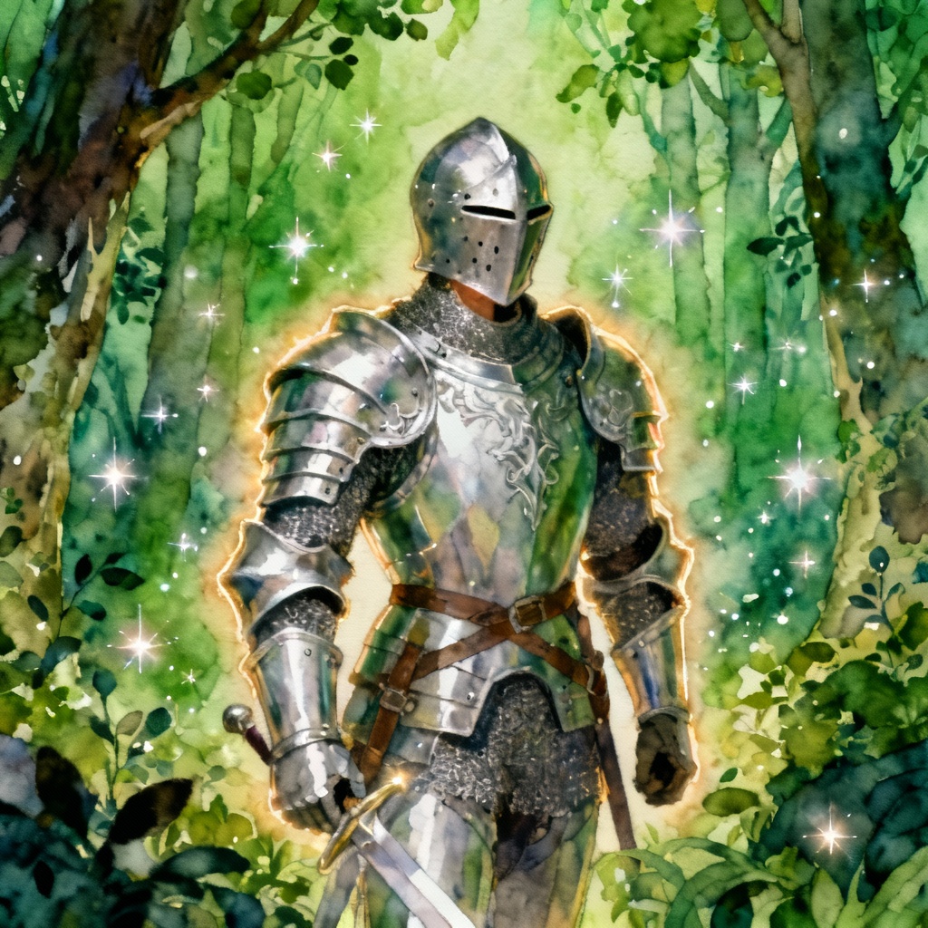 AI fairy tale character portrait of a brave knight in an enchanted forest