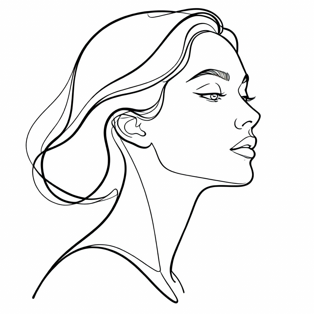 AI continuous one-line female portrait