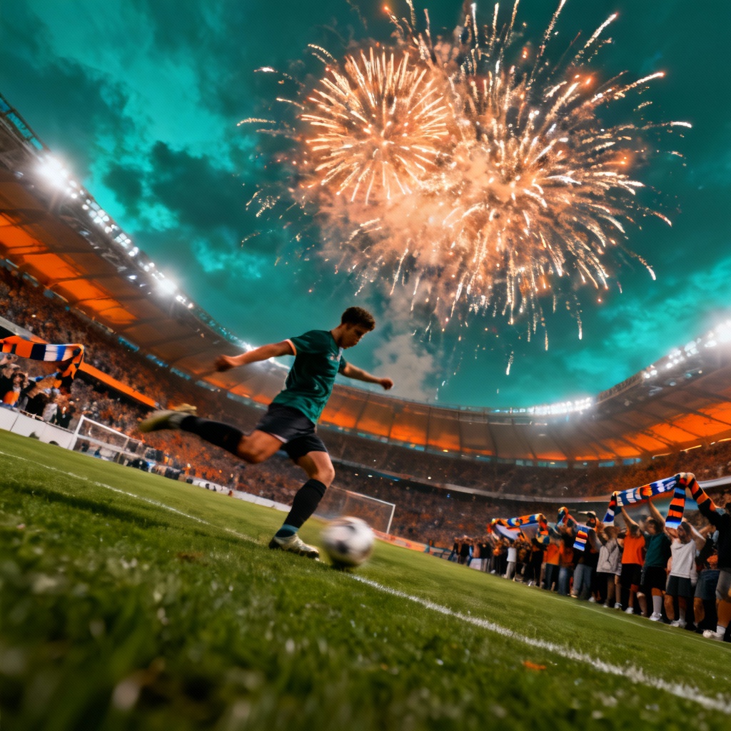 AI football stadium kickoff at night