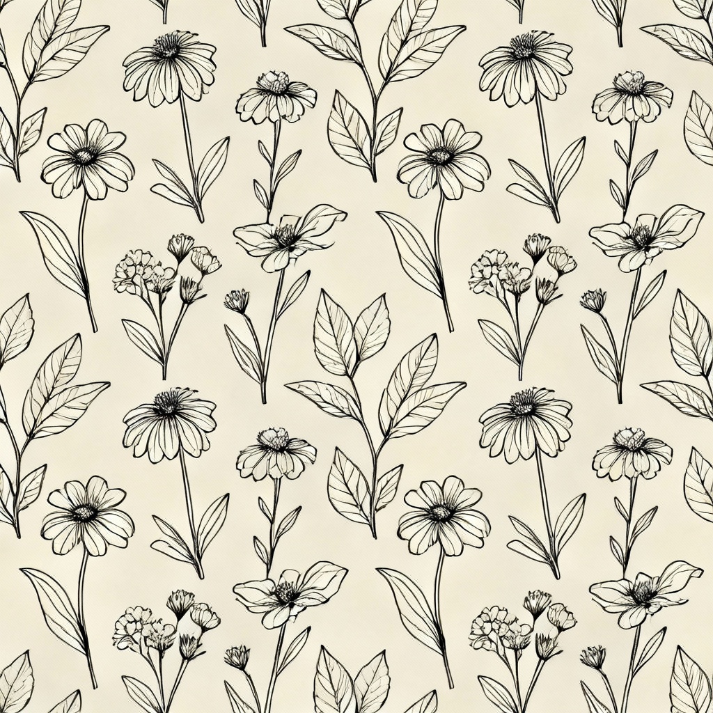 AI seamless floral pattern in minimal line art style