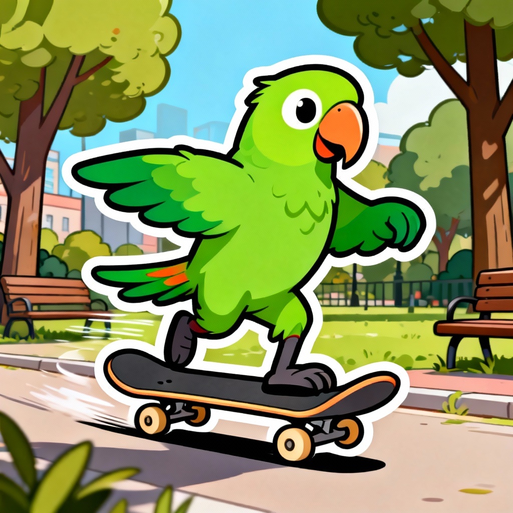 AI cartoon parrot skater sticker