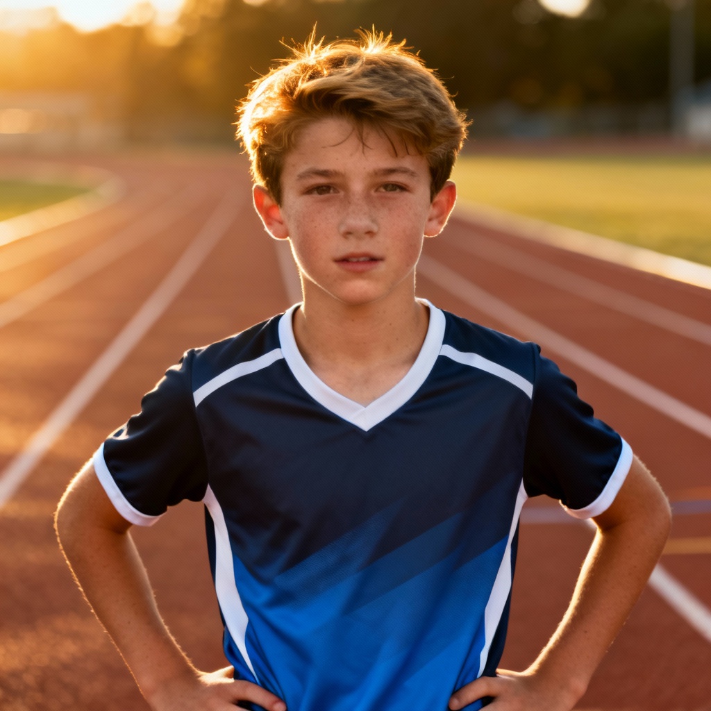 AI teen athlete on track field