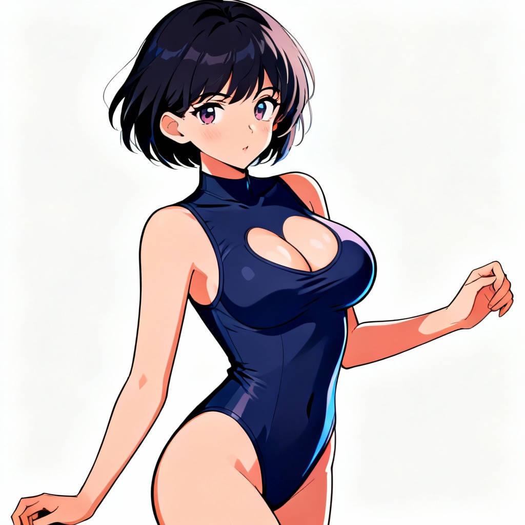 SFW anime character with stylized bust-size variation, fully clothed