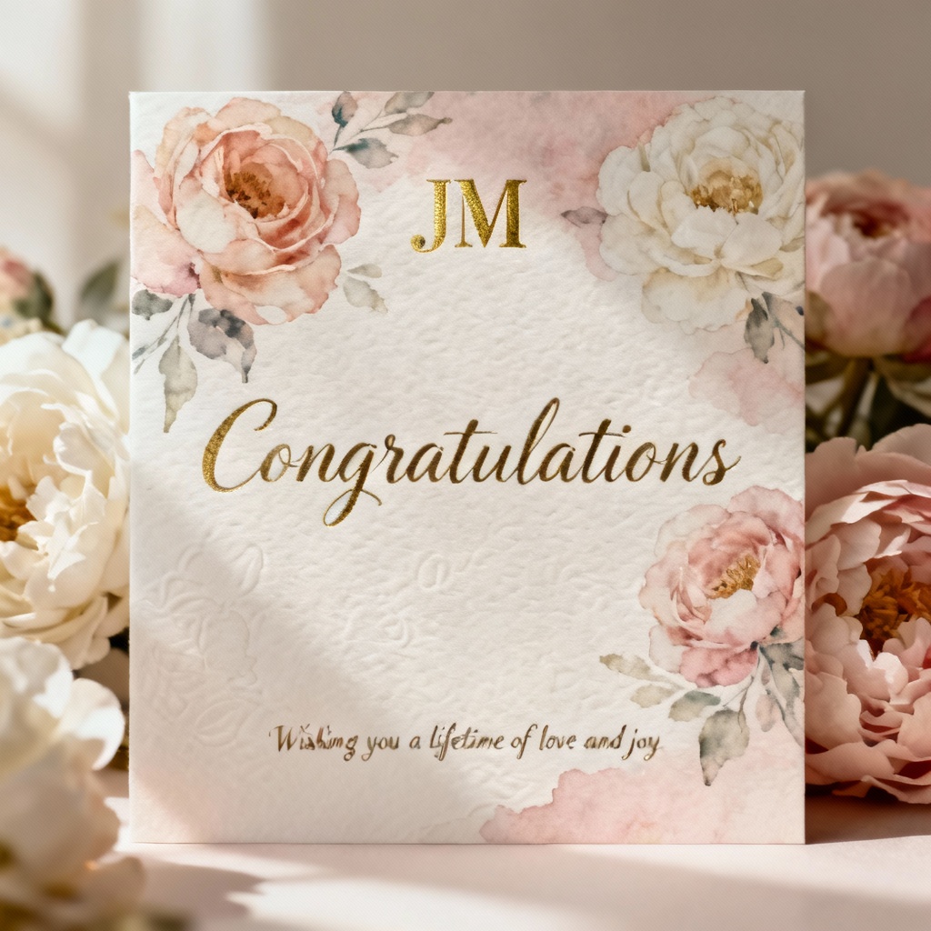 AI wedding congratulations card with watercolor florals