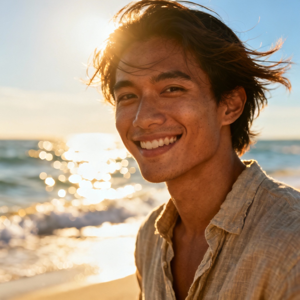 AI soulmate portrait on a sunny beach