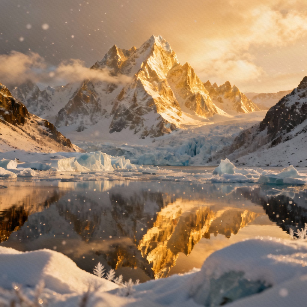 AI snowy mountain sunrise over alpine peaks