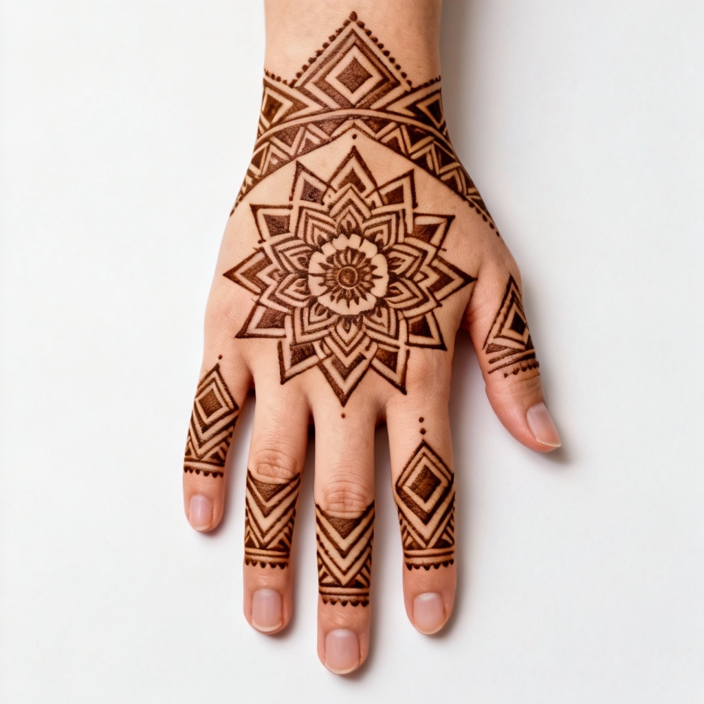 Moroccan geometric palm mandala henna
