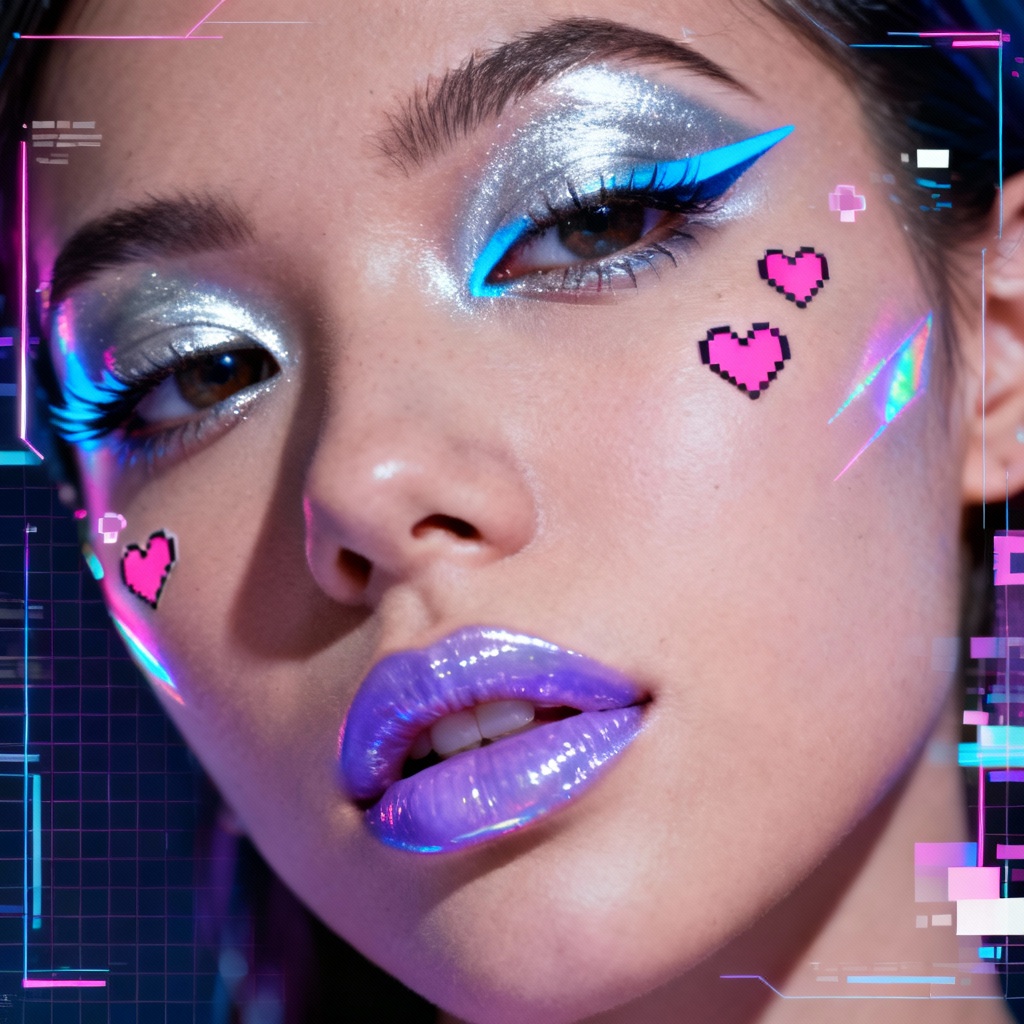 AI Y2K e-girl metallic festival makeup look