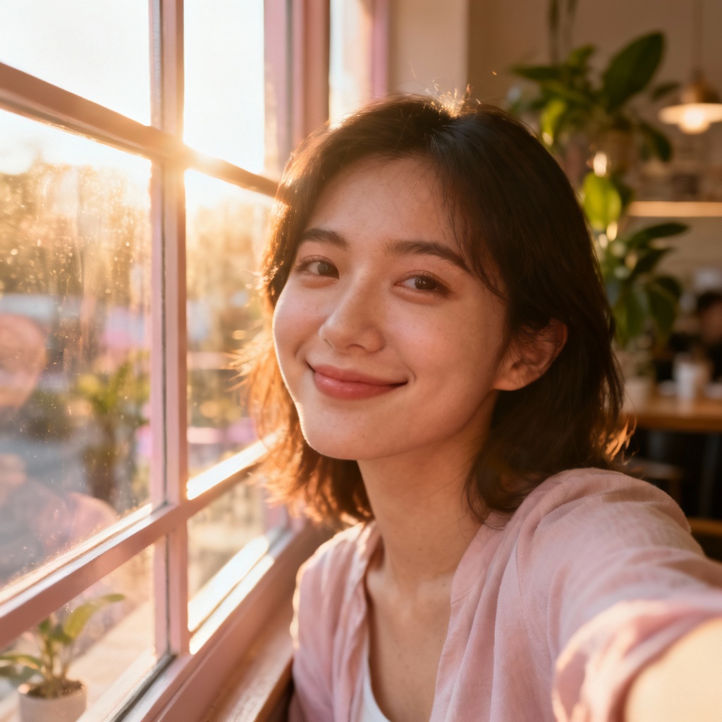 AI aesthetic window light selfie