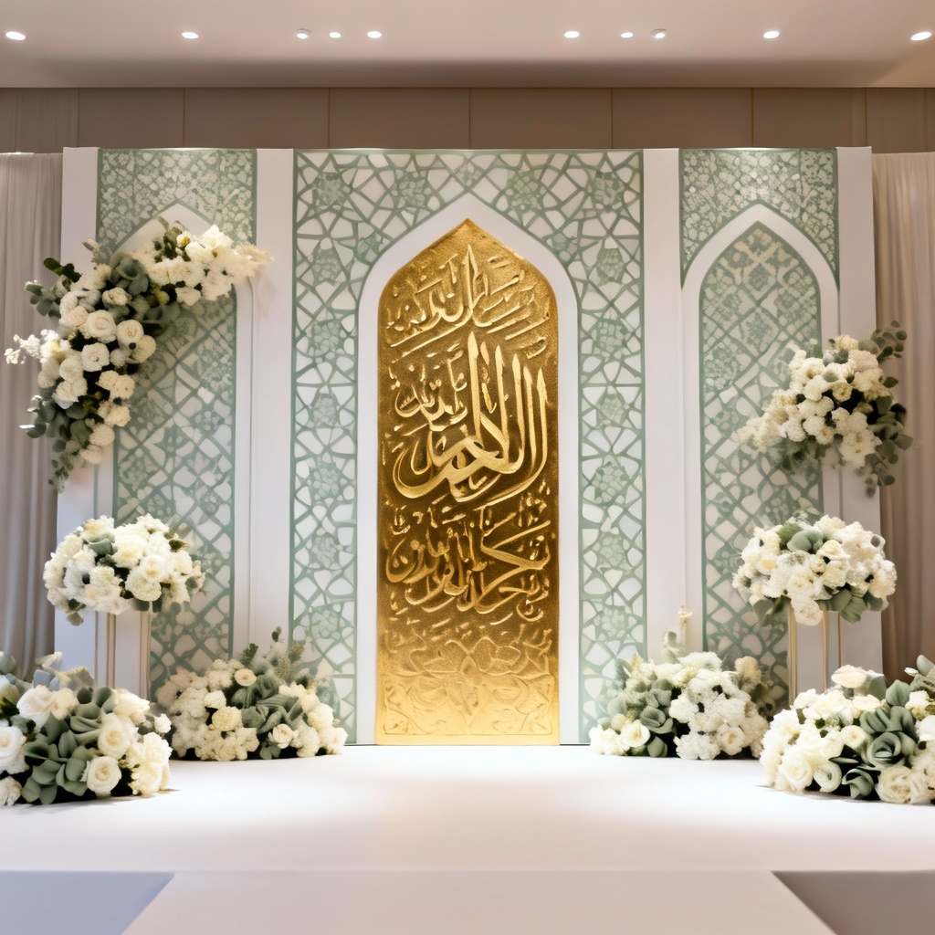 AI masjid-inspired wedding backdrop with Islamic patterns