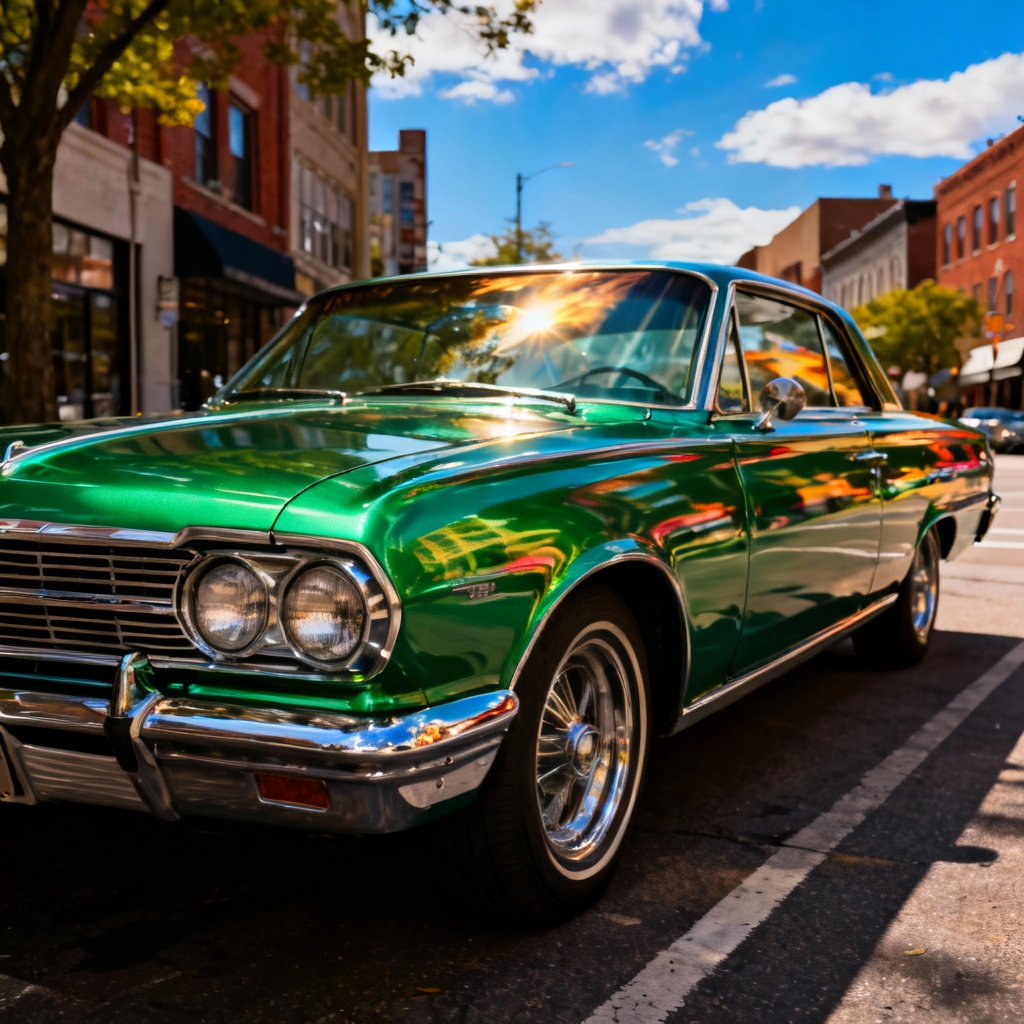 Vintage car body paint color replace to metallic emerald