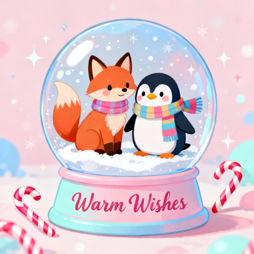 AI Christmas Card Kawaii Winter Animals