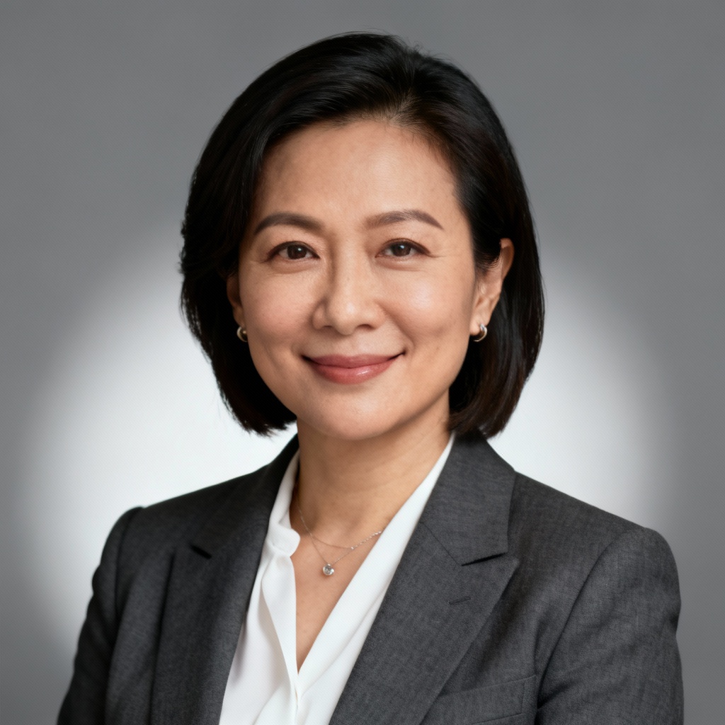 AI executive headshot on neutral gray background