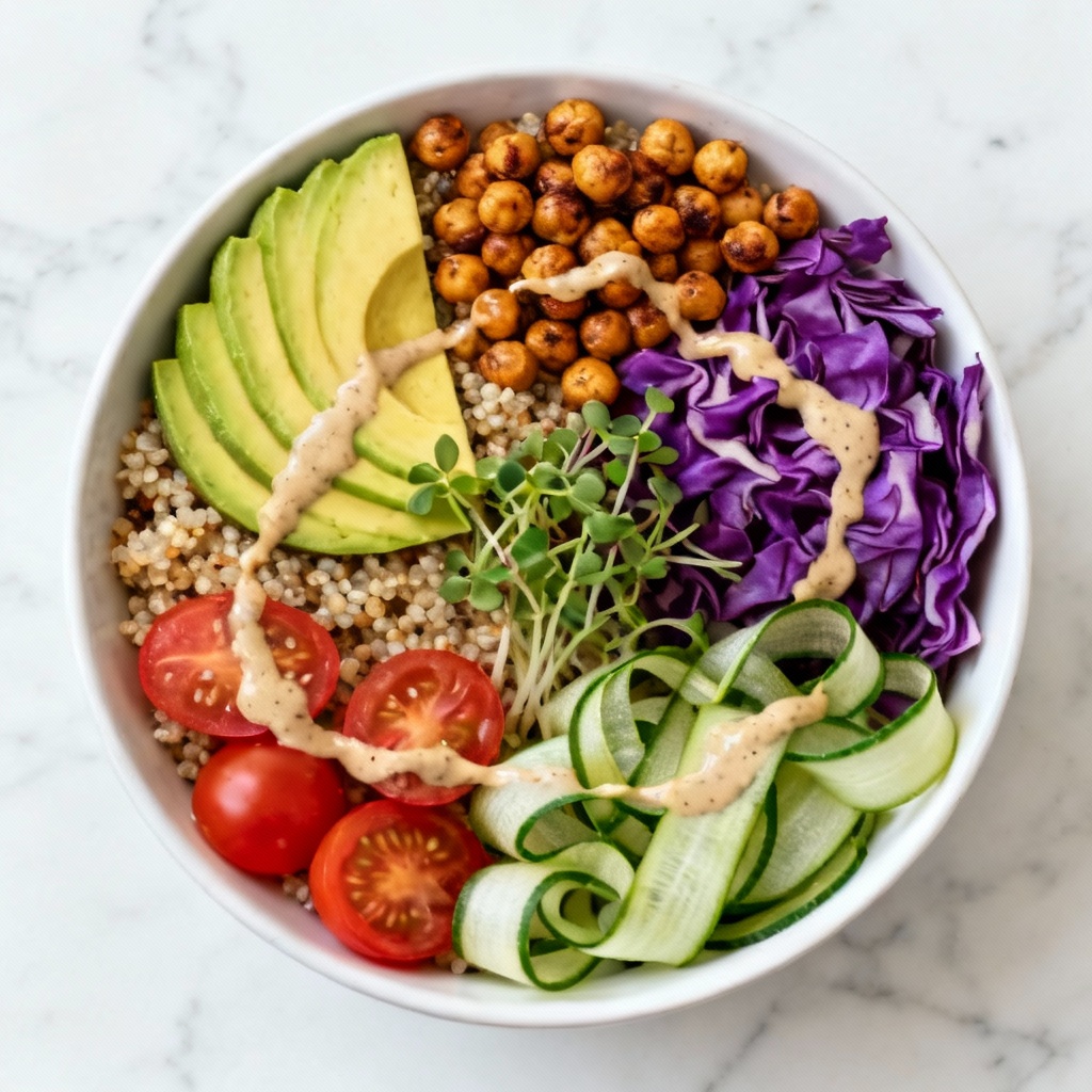 AI vegan buddha bowl with vibrant vegetables