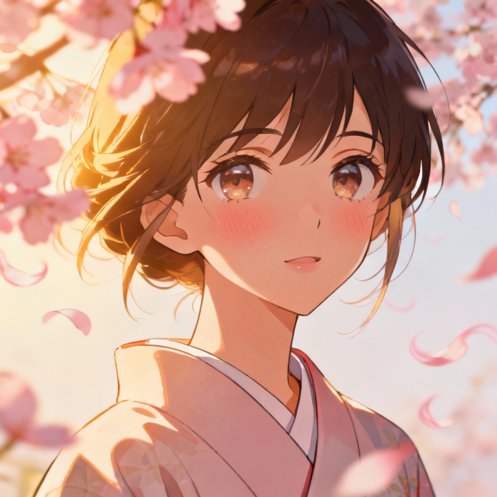 Anime sakura portrait with golden hour bokeh