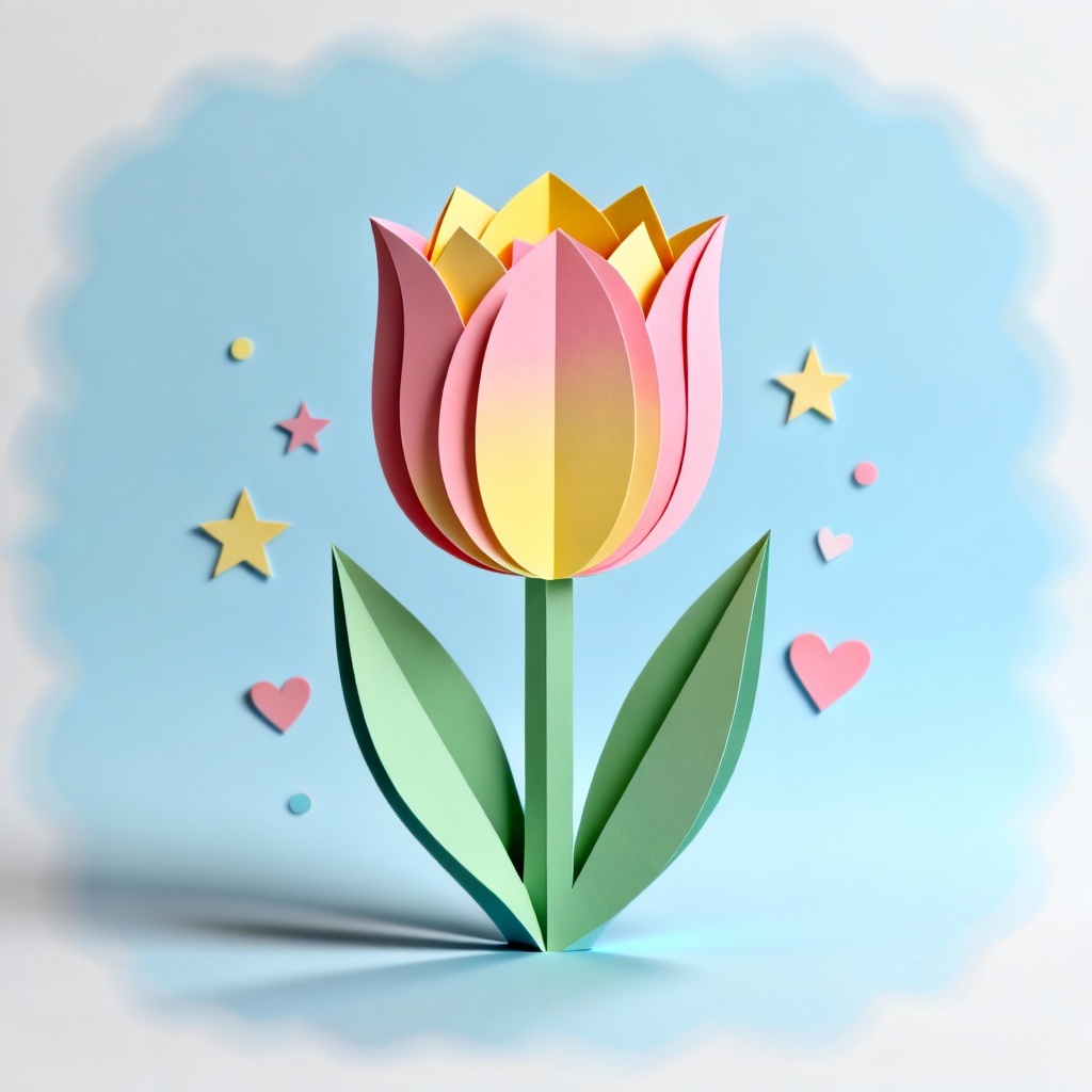 3D paper cut tulip scene with layered shadows