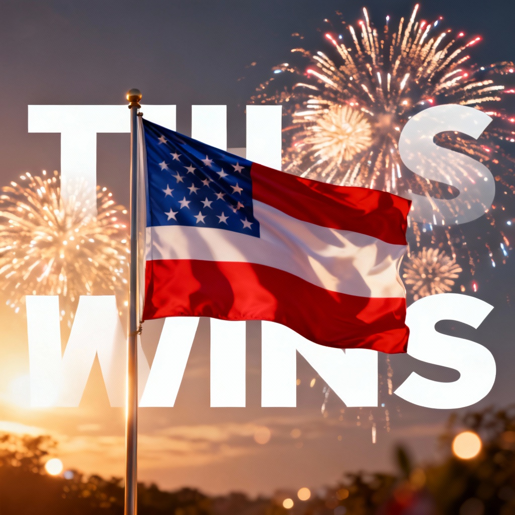 AI patriotic poster with waving flag and fireworks