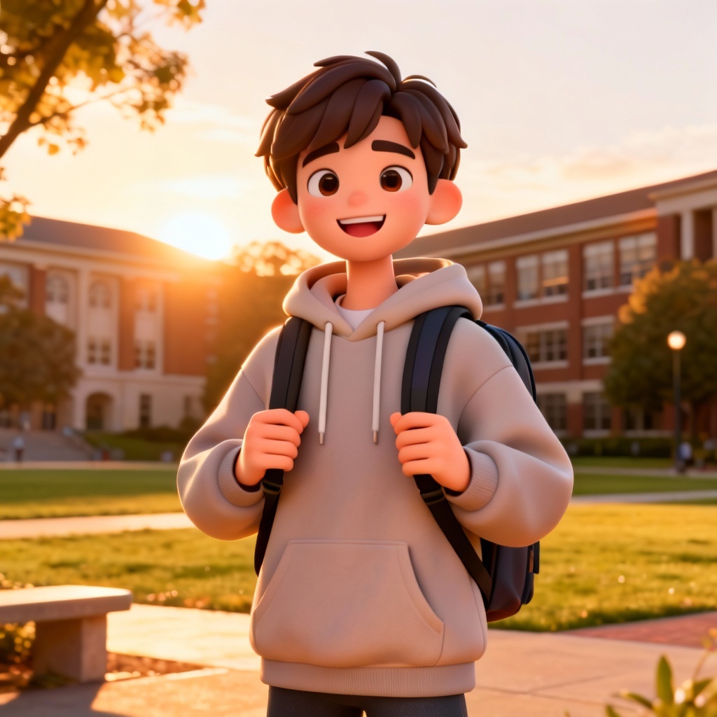AI Zepeto-style college hoodie bro with backpack