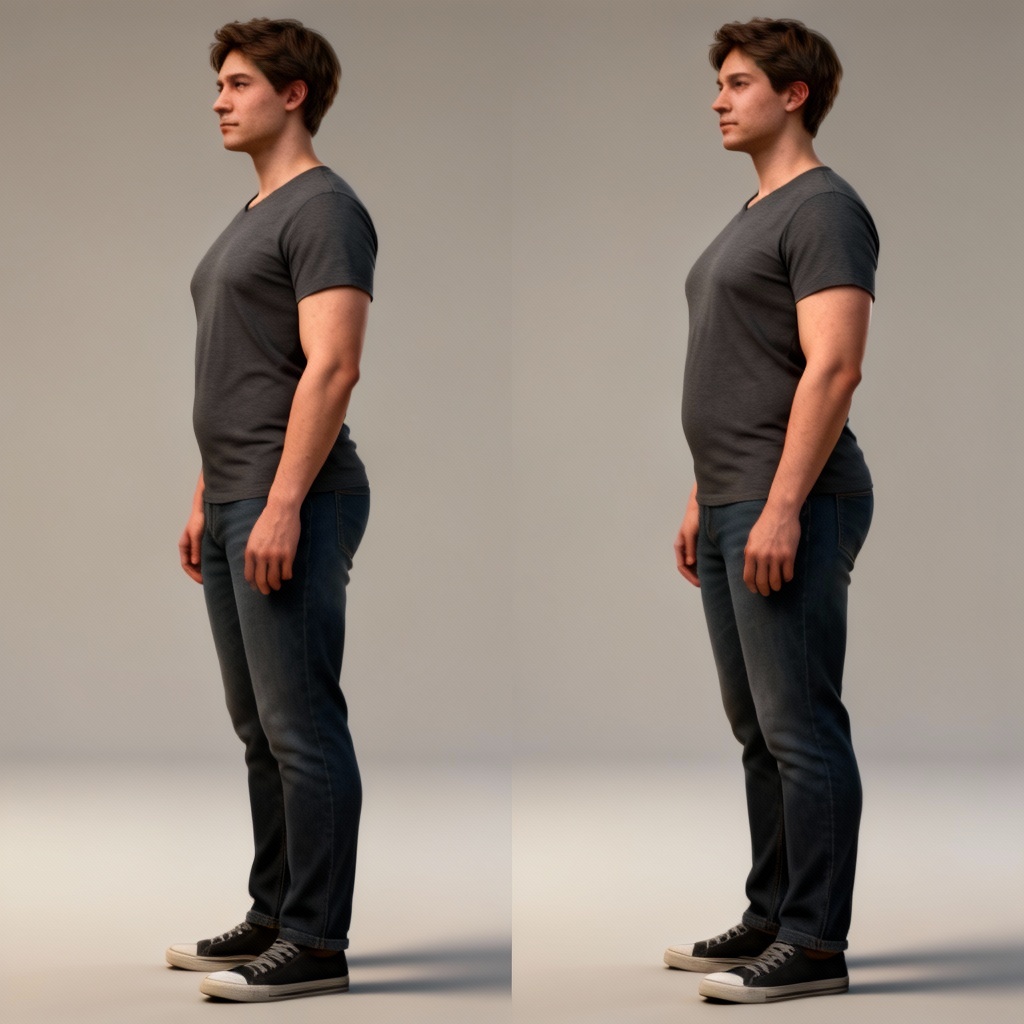 AI weight loss simulator before and after side-by-side preview